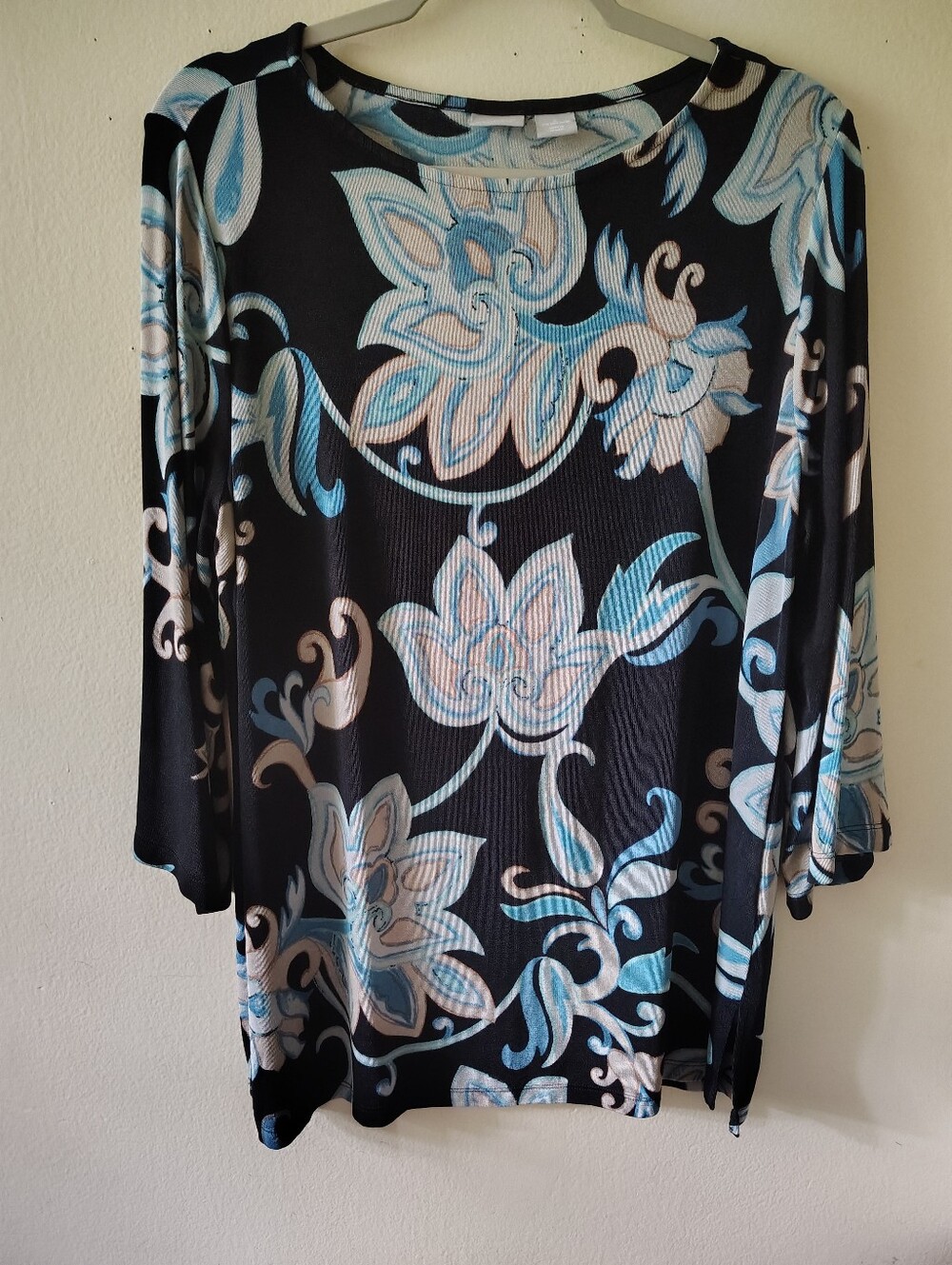 Chicos Travelers Floral Tunic Top 2 Large Casual Boho Flowy Stretch Artsy
